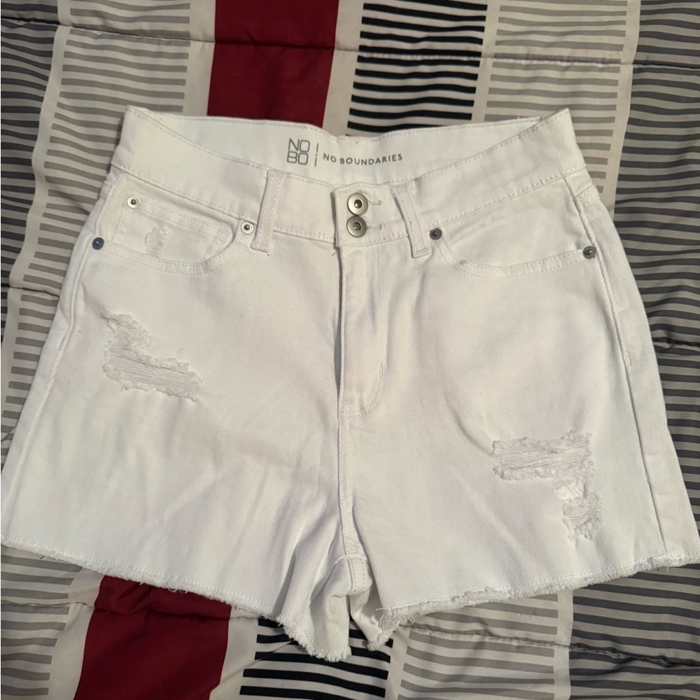 No Boundaries White Distressed Jean Shorts